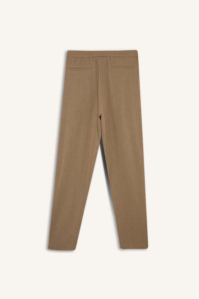 Relax Fit Kısa Paça Keten Görünümlü Pantolon