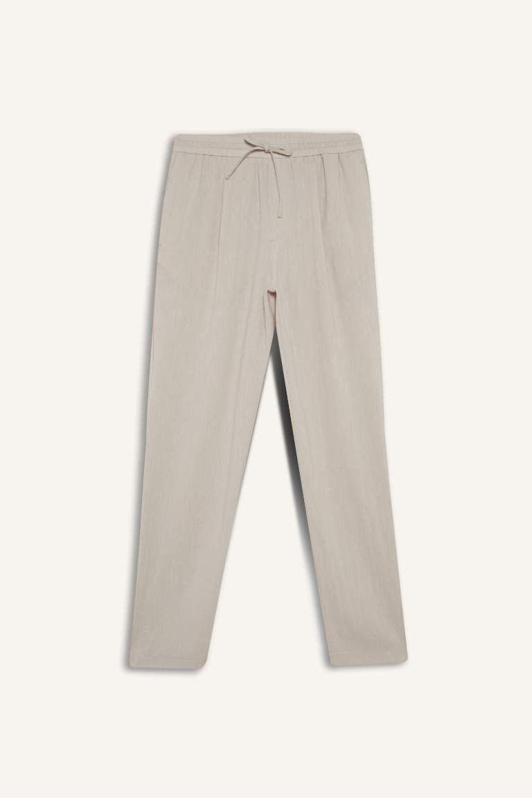 Relax Fit Kısa Paça Keten Görünümlü Pantolon