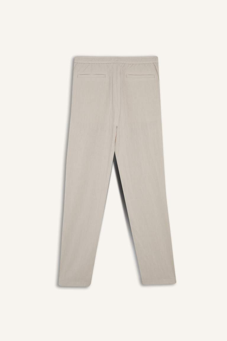 Relax Fit Kısa Paça Keten Görünümlü Pantolon