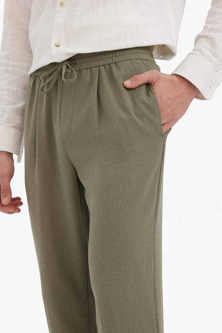 Relax Fit Kısa Paça Keten Görünümlü Pantolon