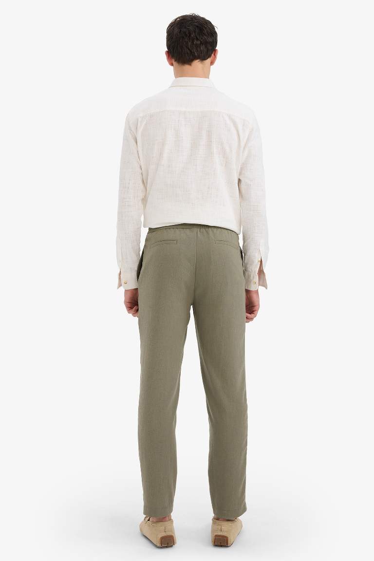 Relax Fit Kısa Paça Keten Görünümlü Pantolon