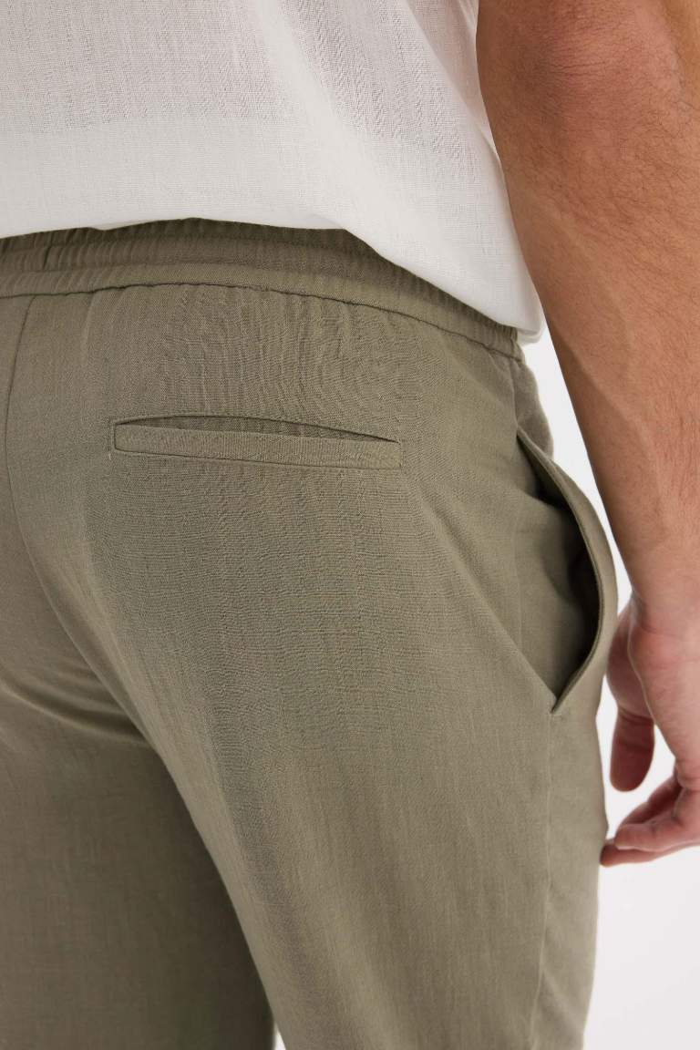 Relax Fit Rahat Kesim Kısa Paça Keten Görünümlü Yazlık Kumaş Pantolon