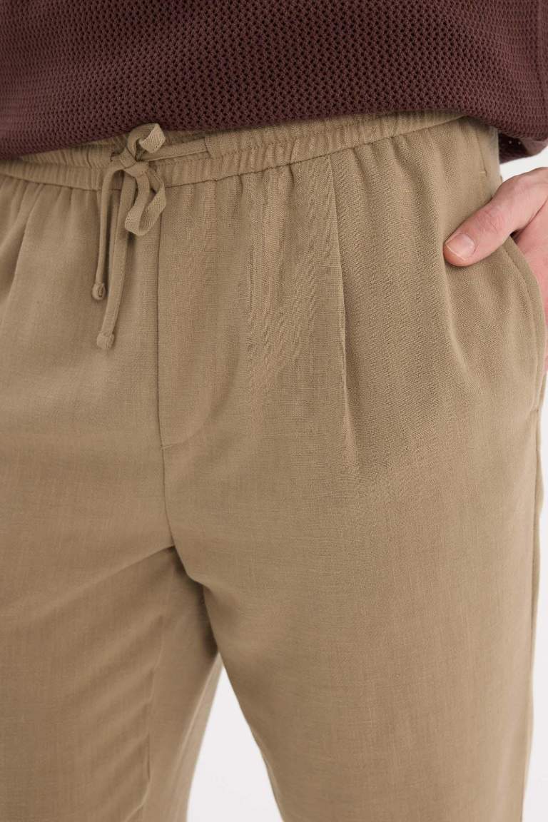 Relax Fit Rahat Kesim Kısa Paça Keten Görünümlü Yazlık Kumaş Pantolon