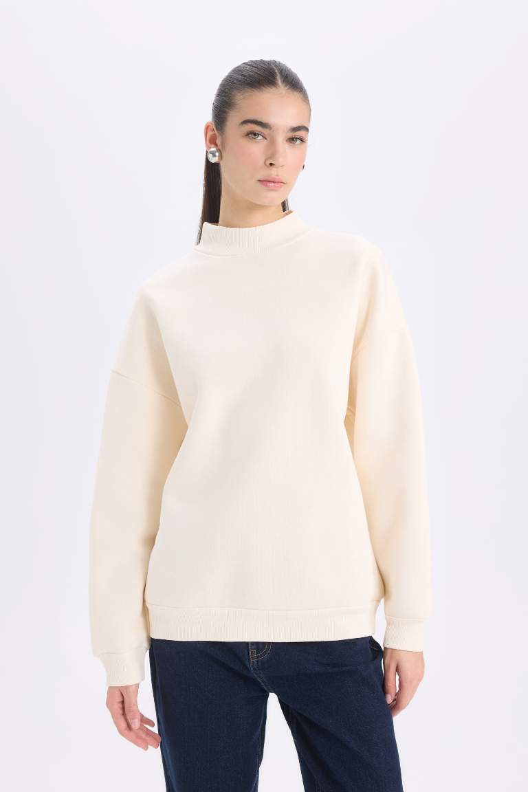 Oversize Fit Half Turtleneck Basic Thick Sweatshirt