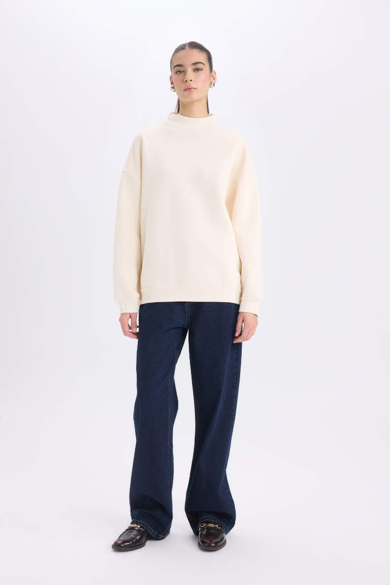 Oversize Fit Half Turtleneck Basic Thick Sweatshirt