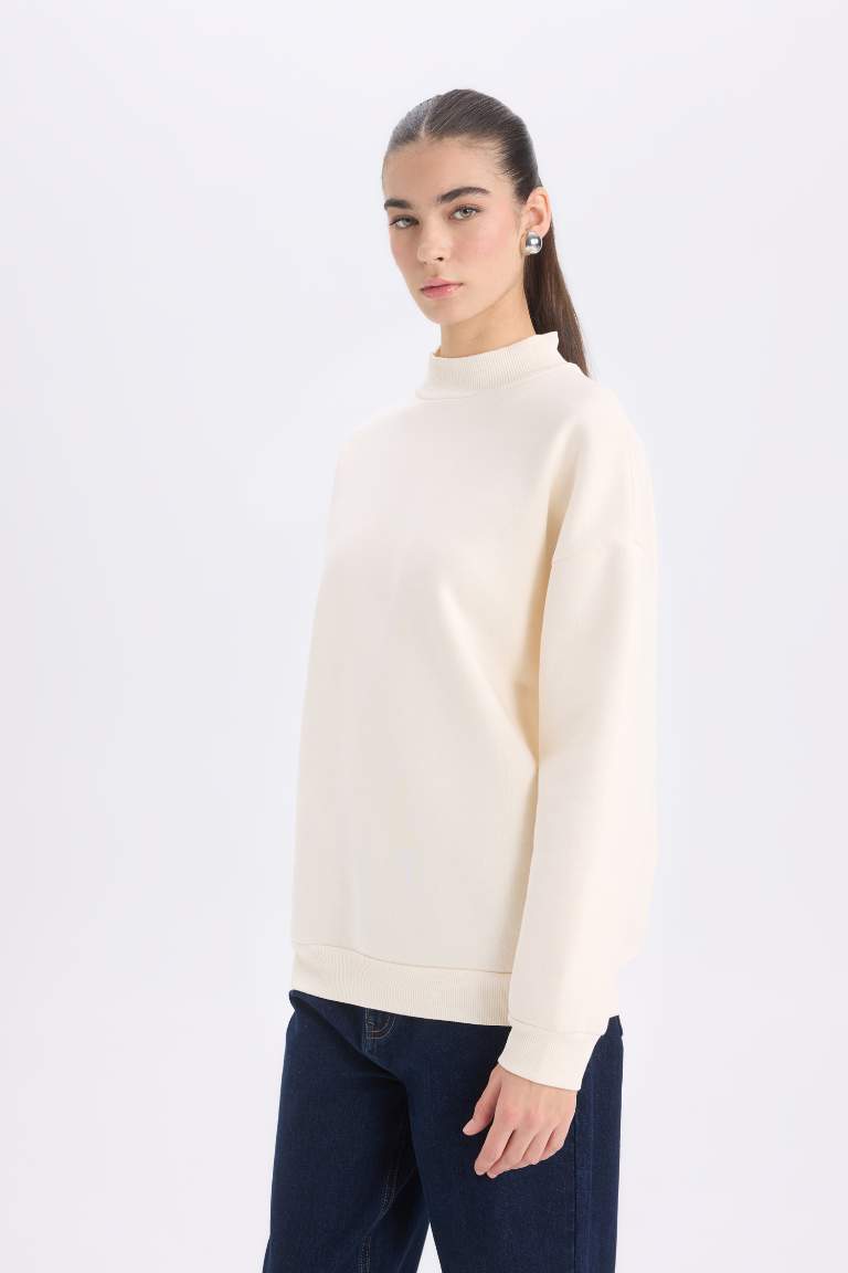 Oversize Fit Half Turtleneck Basic Thick Sweatshirt