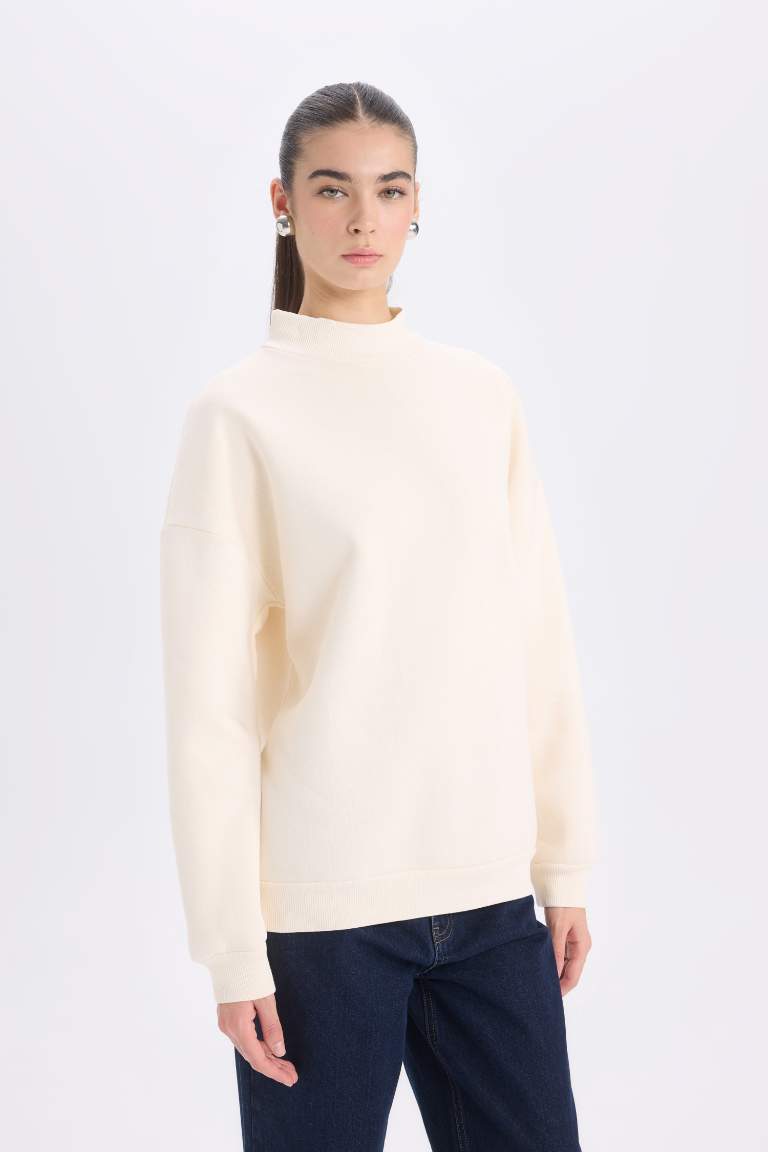 Oversize Fit Half Turtleneck Basic Thick Sweatshirt