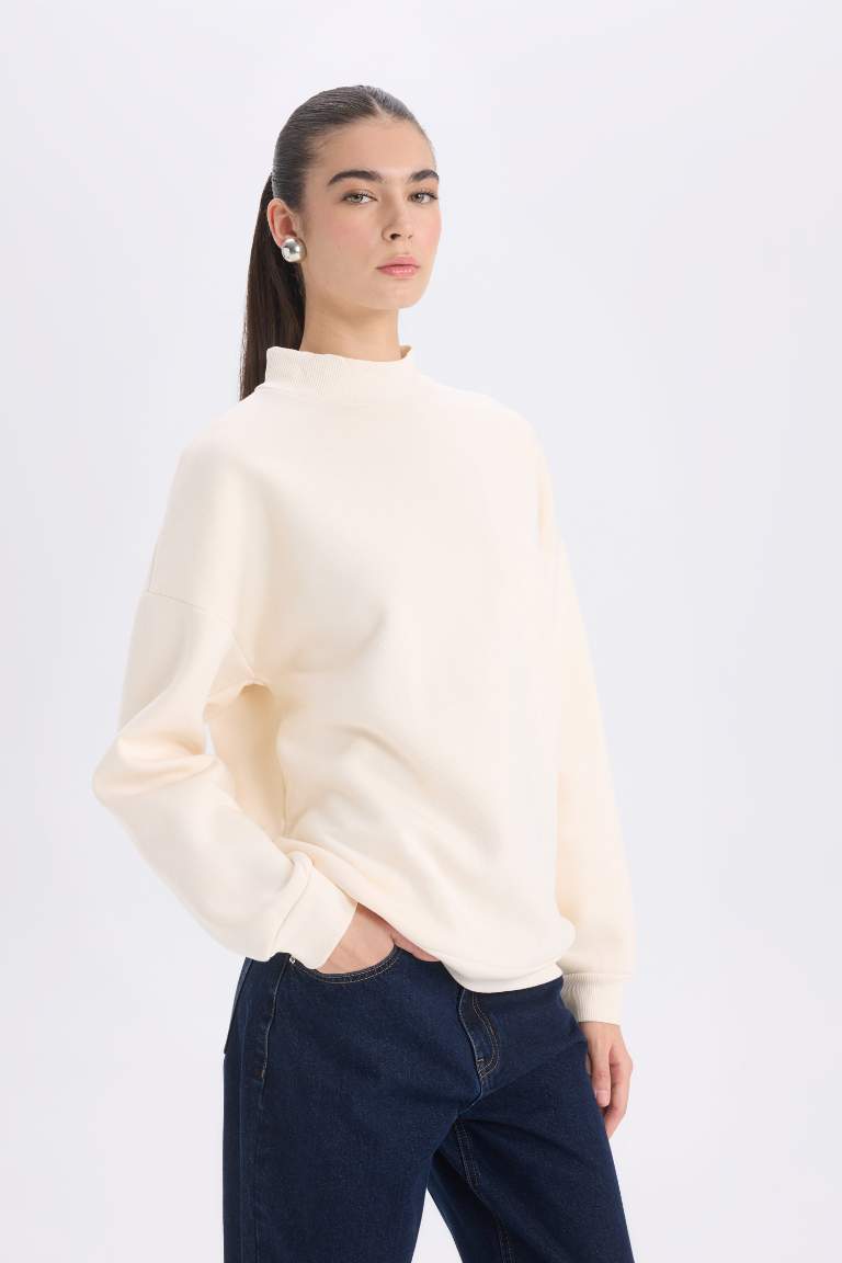 Oversize Fit Half Turtleneck Basic Thick Sweatshirt