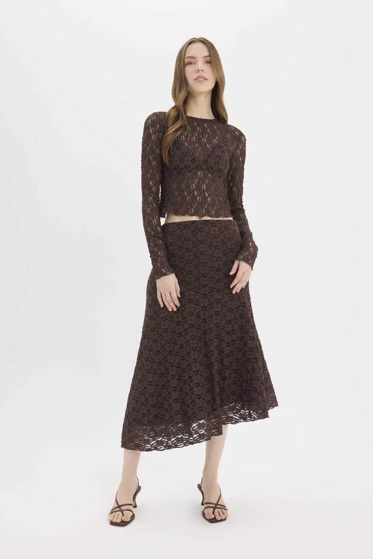 Asymmetric Lace High waist Maxi Knitted Skirt