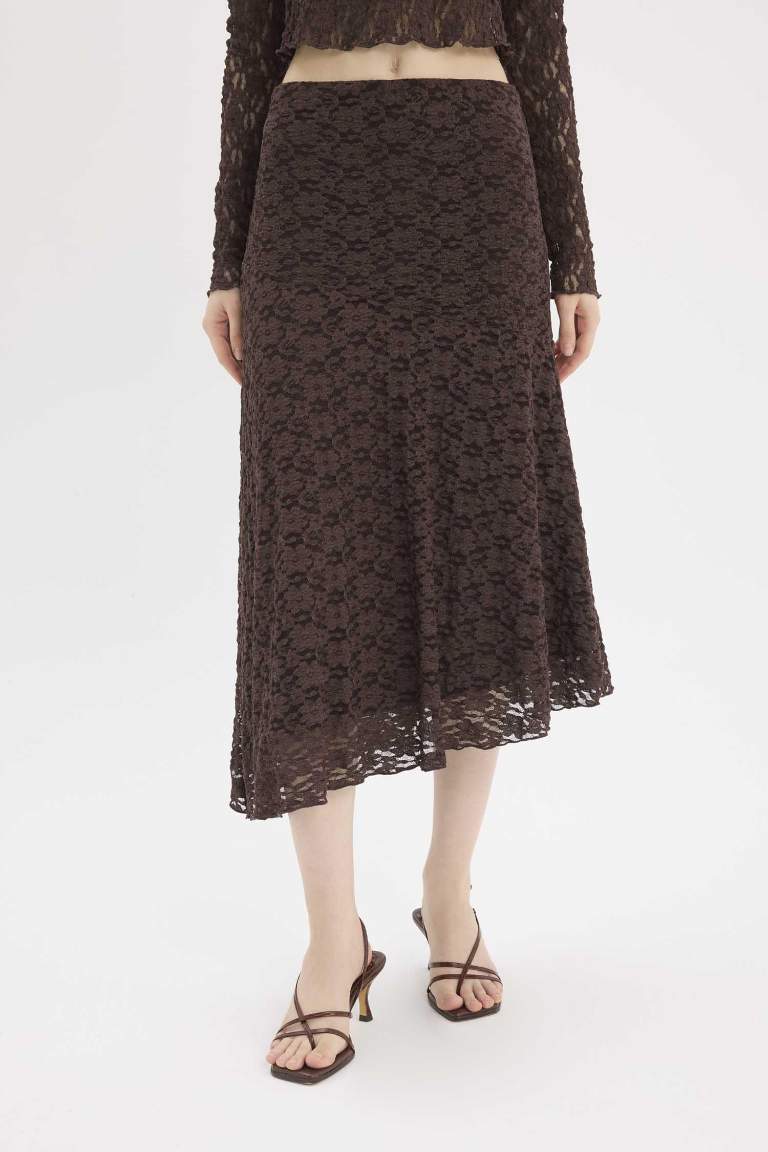 Asymmetric Lace High waist Maxi Knitted Skirt