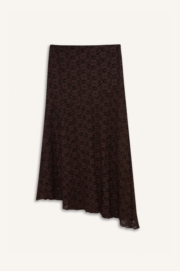 Asymmetric Lace High waist Maxi Knitted Skirt