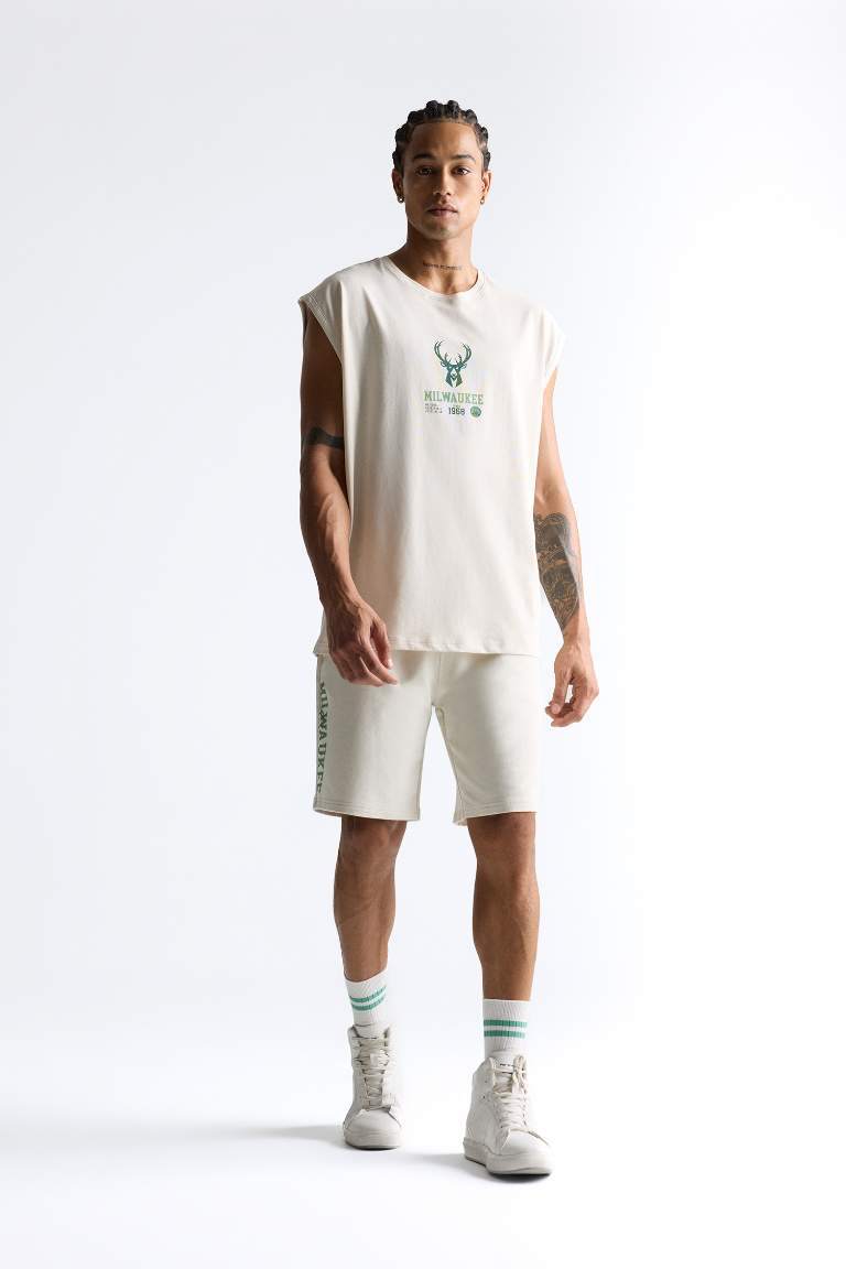 DeFactoFit NBA Milwaukee Bucks Oversize Geniş Kalıp Bisiklet Yaka Atlet