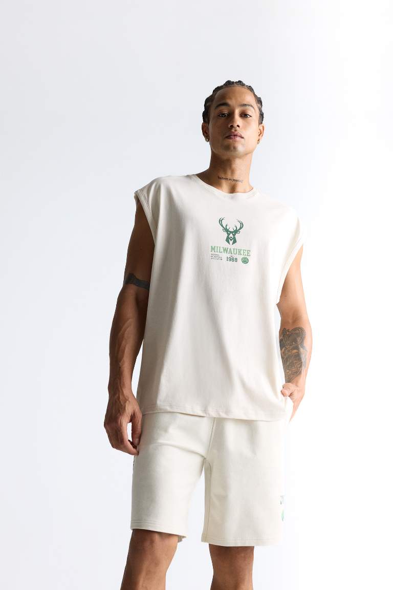 DeFactoFit NBA Milwaukee Bucks Oversize Geniş Kalıp Bisiklet Yaka Atlet