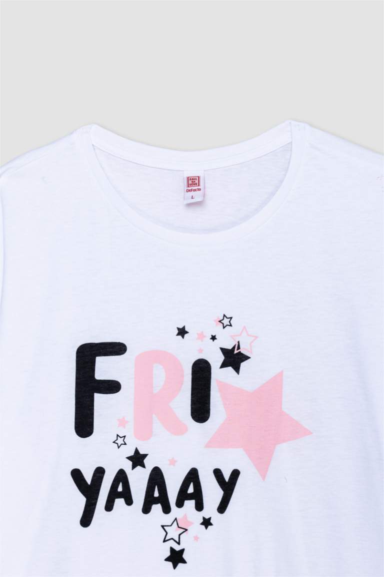 طقم بيجاما بناتي بينك قصة عادية من Fall in Love - قطعتين