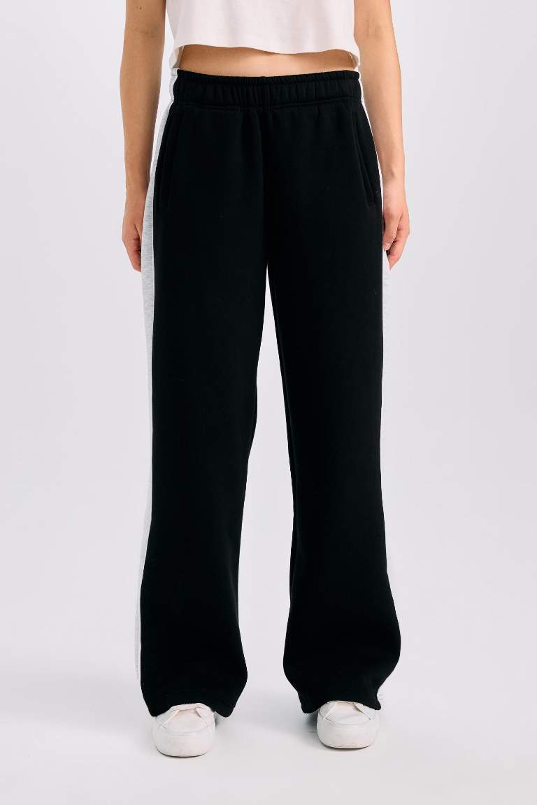 Regular Fit Kalın Eşofman Altı Beli Lastikli Basic Düz Geniş Bol Paça