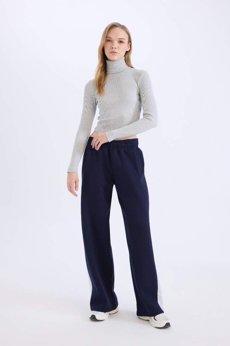Regular Fit Kalın Eşofman Altı Beli Lastikli Basic Düz Geniş Bol Paça
