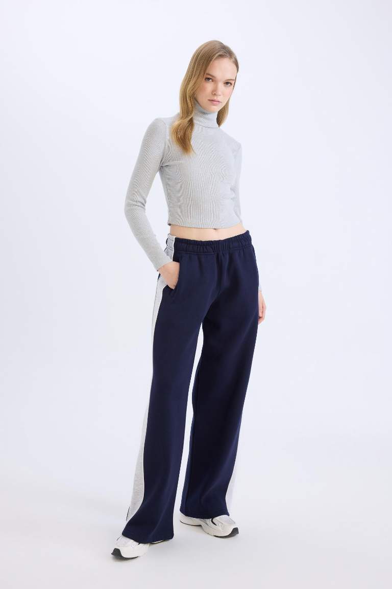 Regular Fit Kalın Eşofman Altı Beli Lastikli Basic Düz Geniş Bol Paça