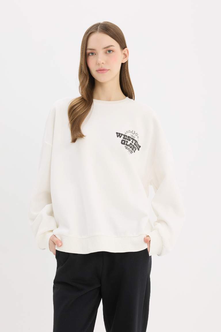 Oversize Fit Back Printed Thick Fabric Sweatshirt