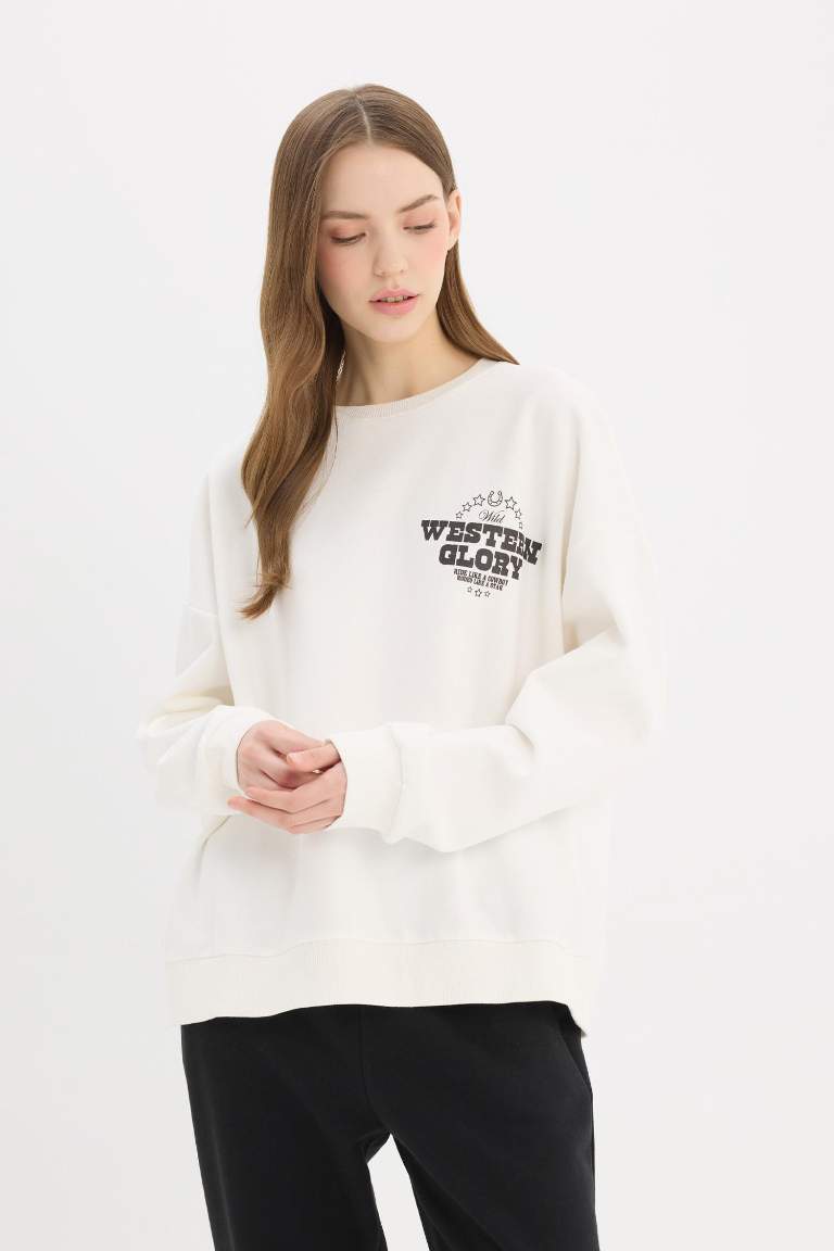 Oversize Fit Back Printed Thick Fabric Sweatshirt