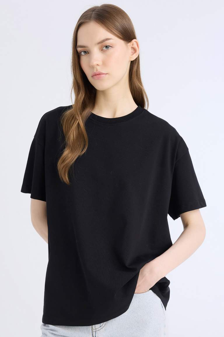 Oversize Fit Crew Neck Basic Black T-Shirt