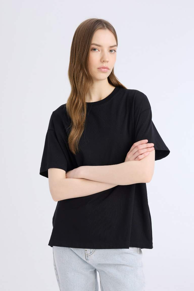 Oversize Fit Crew Neck Basic Black T-Shirt