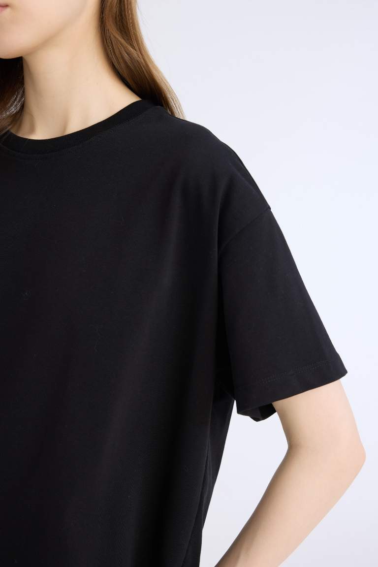 Oversize Fit Crew Neck Basic Black T-Shirt