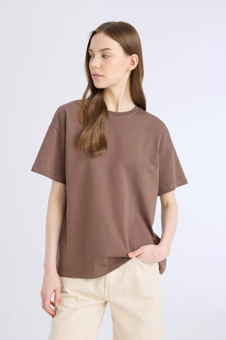 Oversize Fit Crew Neck Basic Thick Fabric T-Shirt