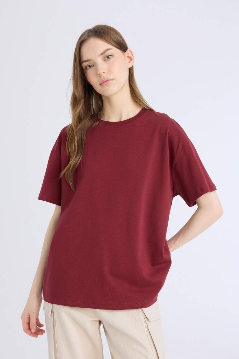 Oversize Wide Pattern Crew Neck Basic Thick Fabric T-Shirt