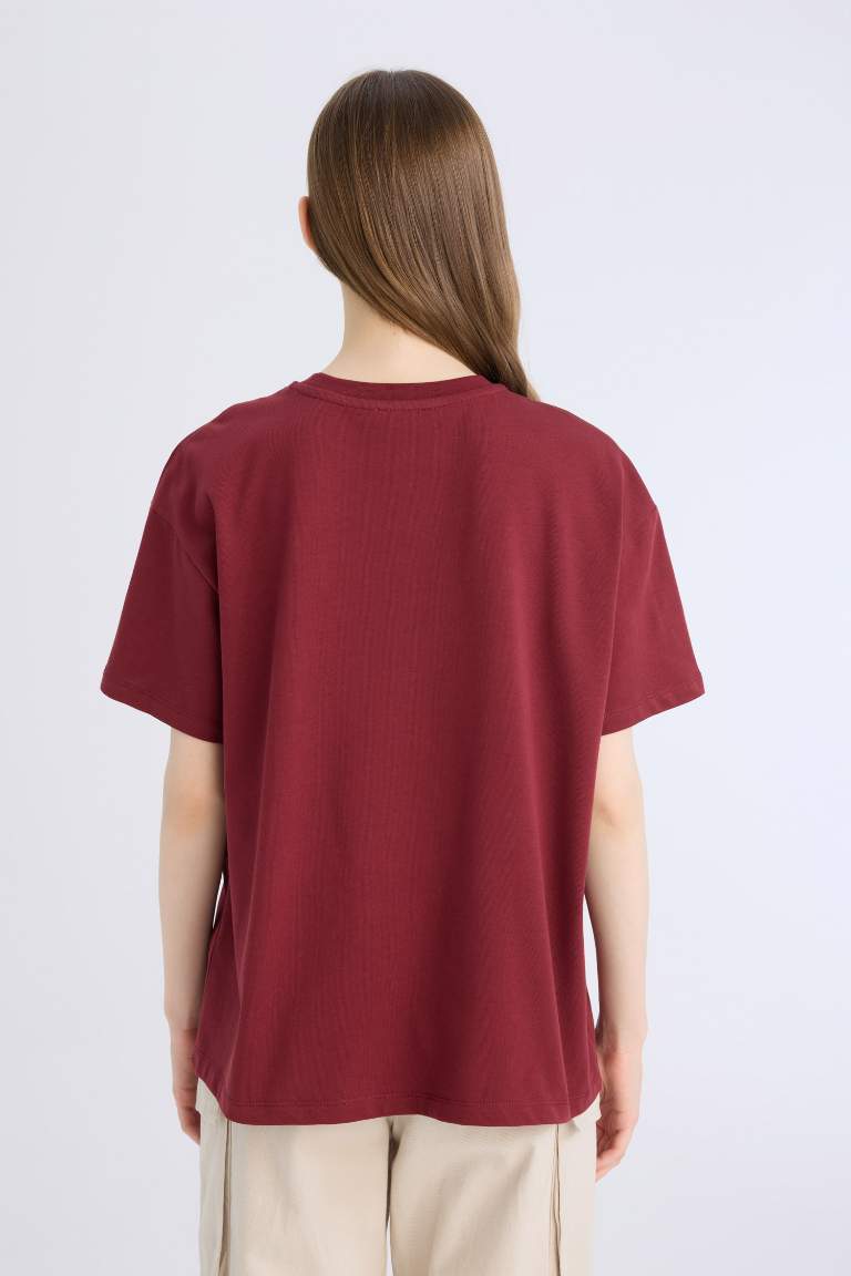 Oversize Wide Pattern Crew Neck Basic Thick Fabric T-Shirt