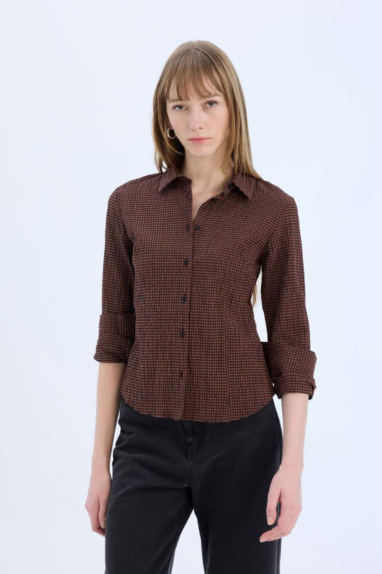 Fitted Plaid Long Sleeve Shirt