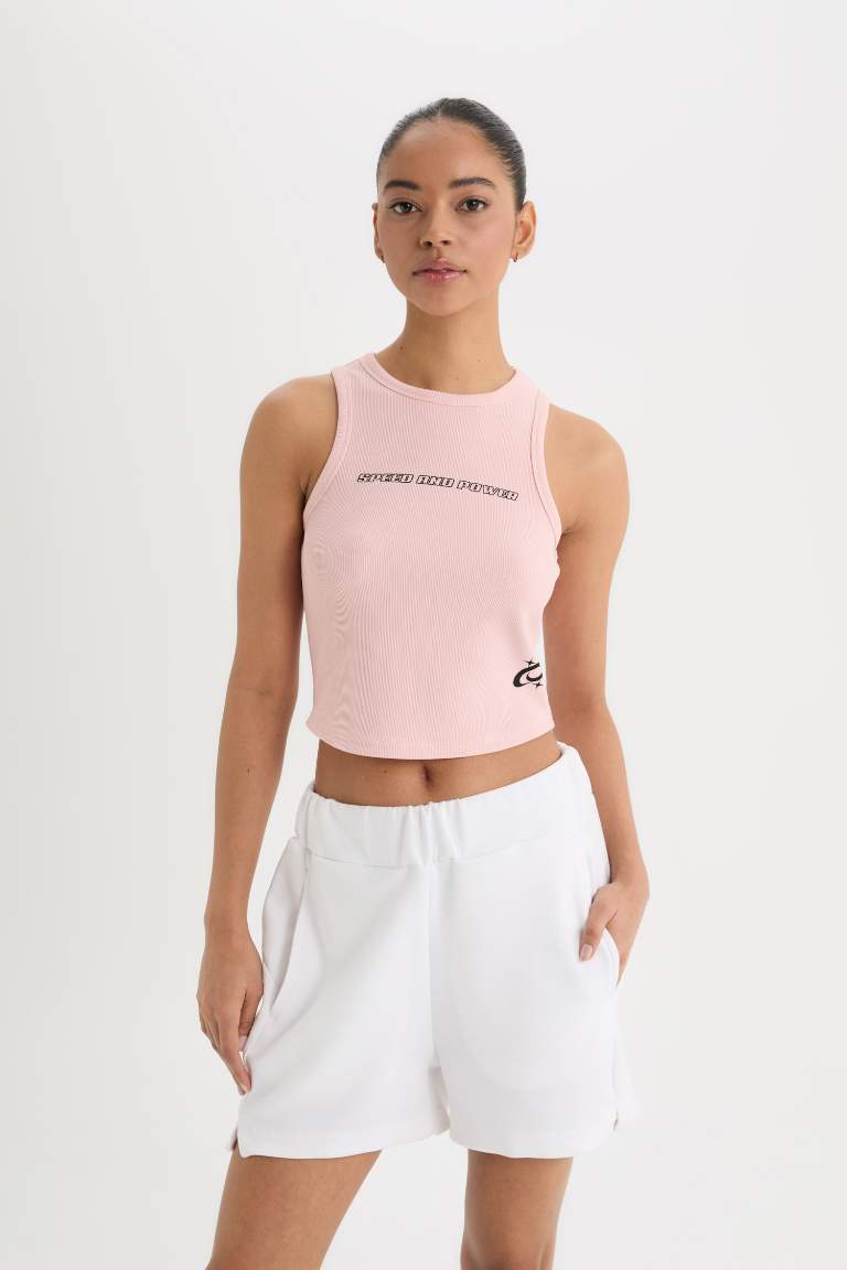 DeFactoFit Printed Crew Neck Sports Crop Tank Top