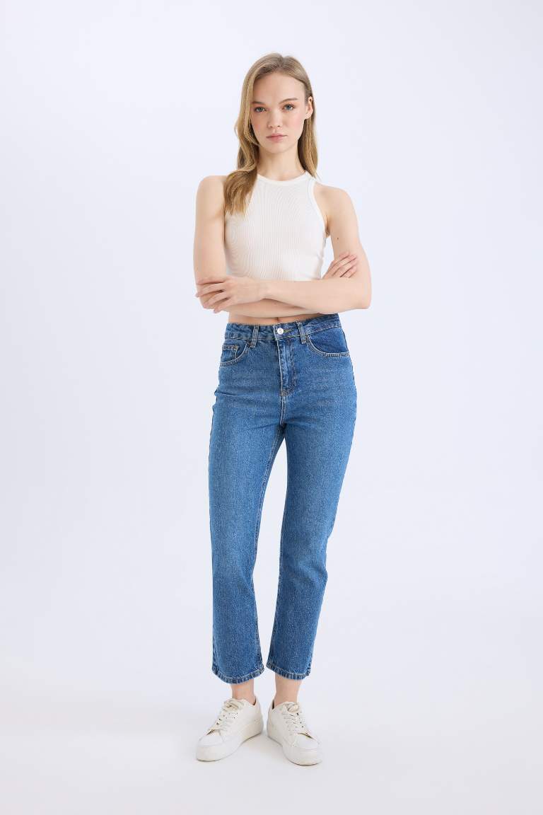 Mary Vintage Straight Fit High Waist Ankle Length Washed Jeans