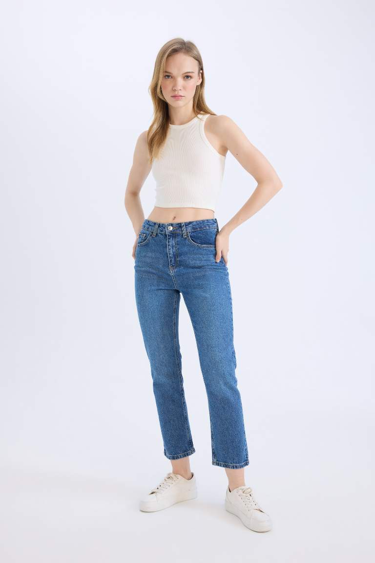 Mary Vintage Straight Fit High Waist Ankle Length Washed Jeans