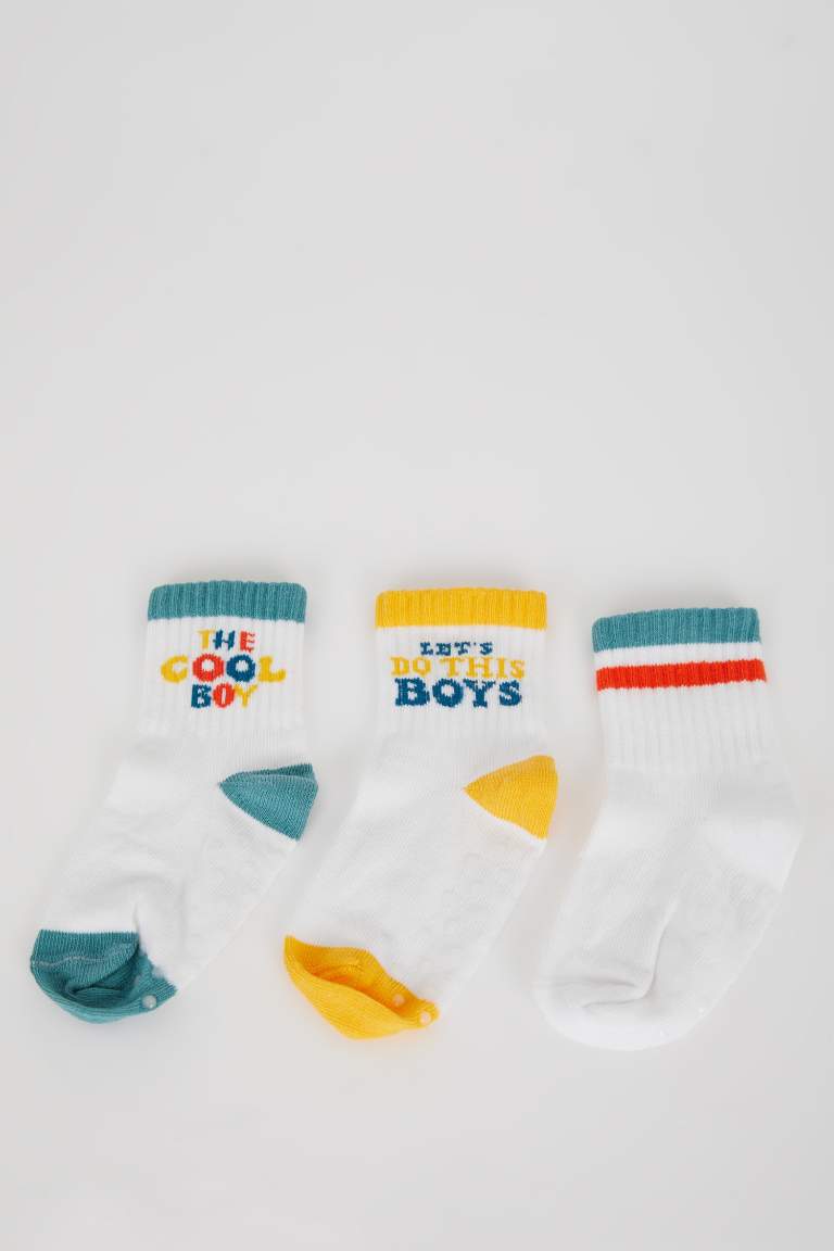 Baby Boy Non-Slip Sole 3 Piece Cotton Long Socks