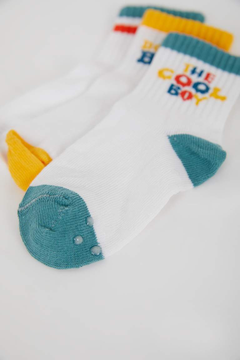 Baby Boy Non-Slip Sole 3 Piece Cotton Long Socks