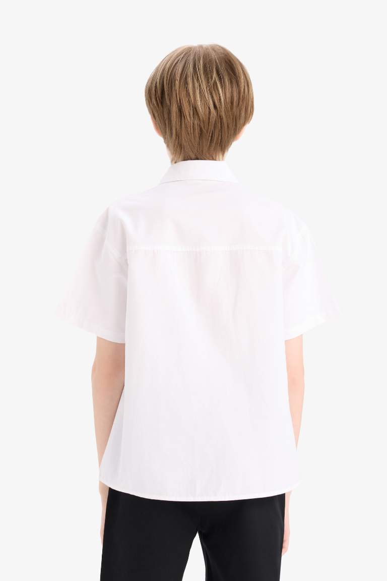 Boy Oversize Fit Polo Neck Printed Poplin Shirt