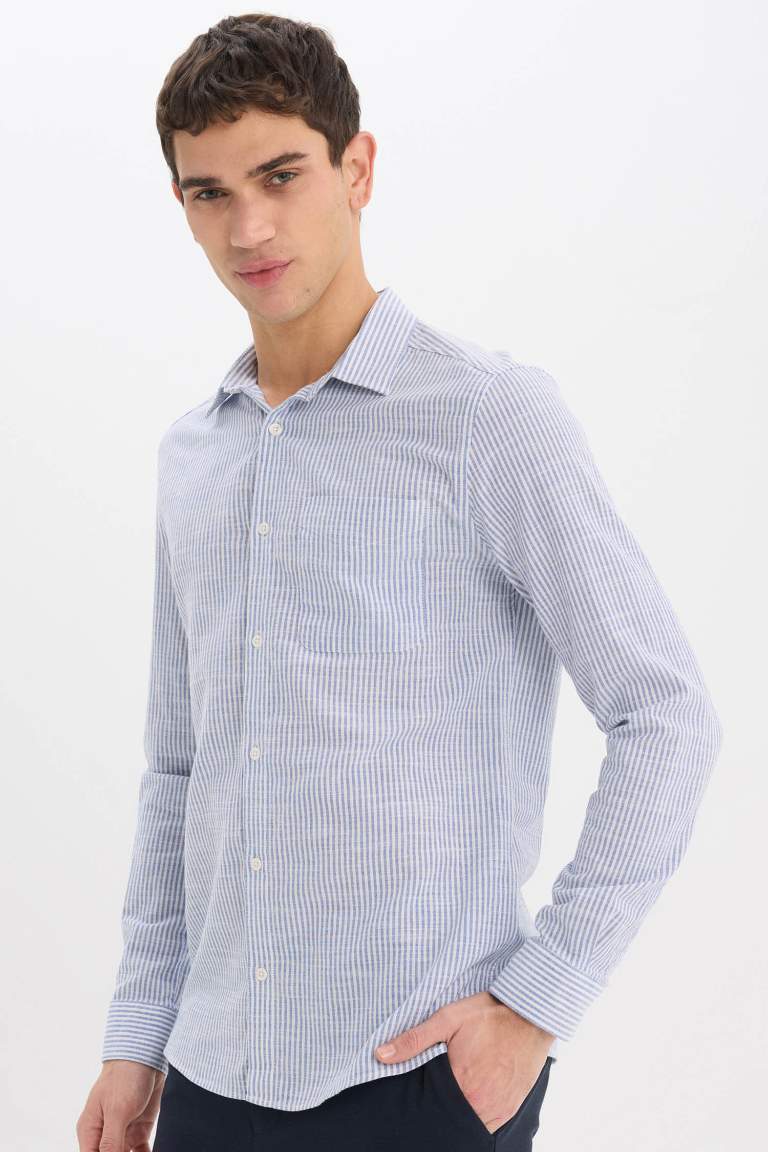 Modern Fit Polo Collar Striped Long Sleeve Shirt