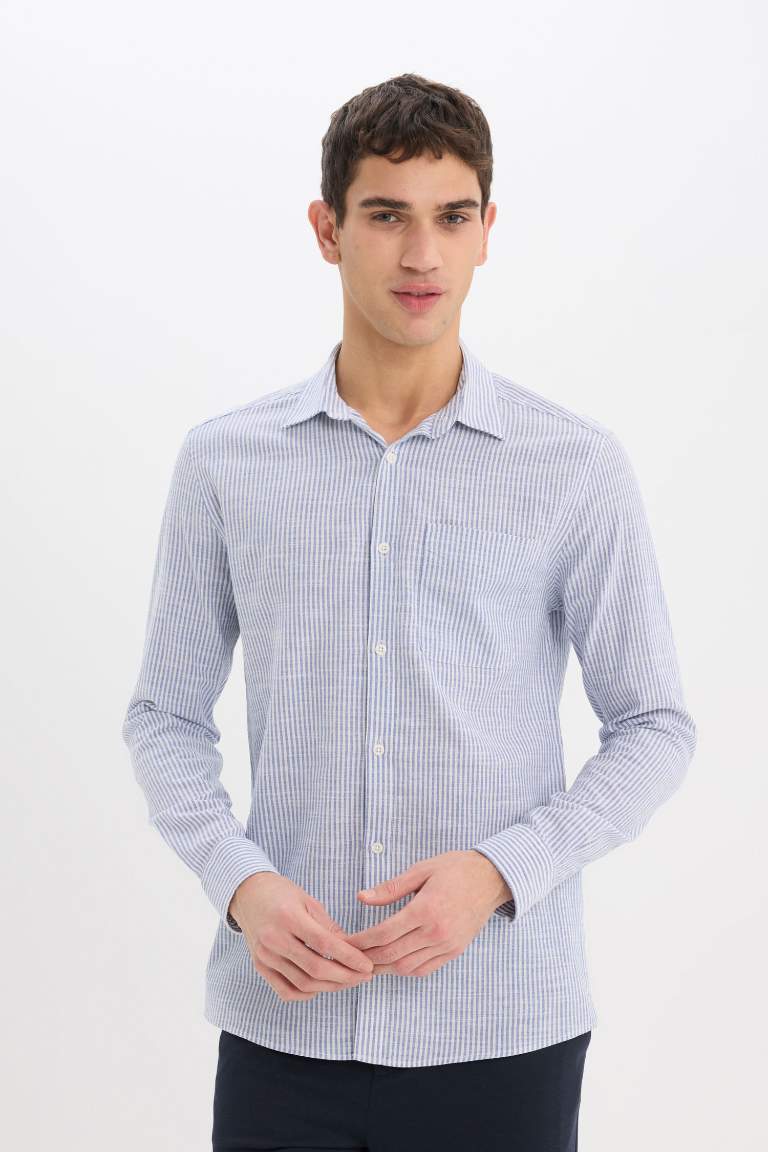 Modern Fit Polo Collar Striped Long Sleeve Shirt