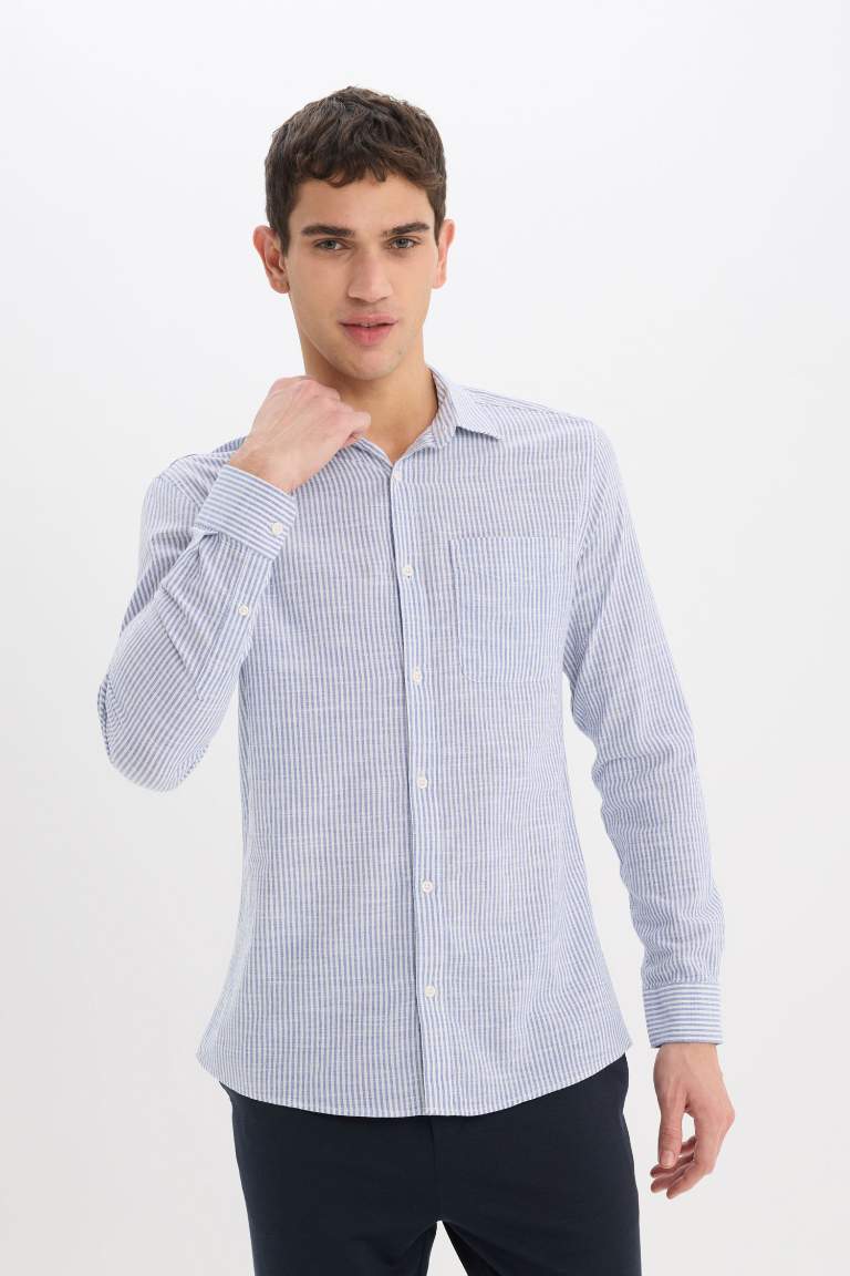 Modern Fit Polo Collar Striped Long Sleeve Shirt