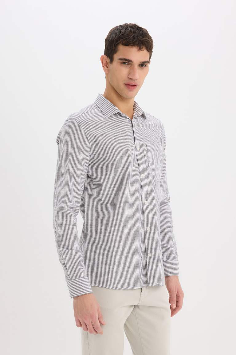 Modern Fit Polo Collar Striped Long Sleeve Shirt