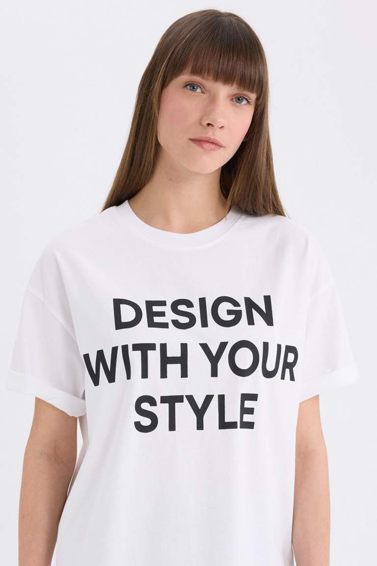 Oversize Fit Crew Neck Printed Casual T-Shirt