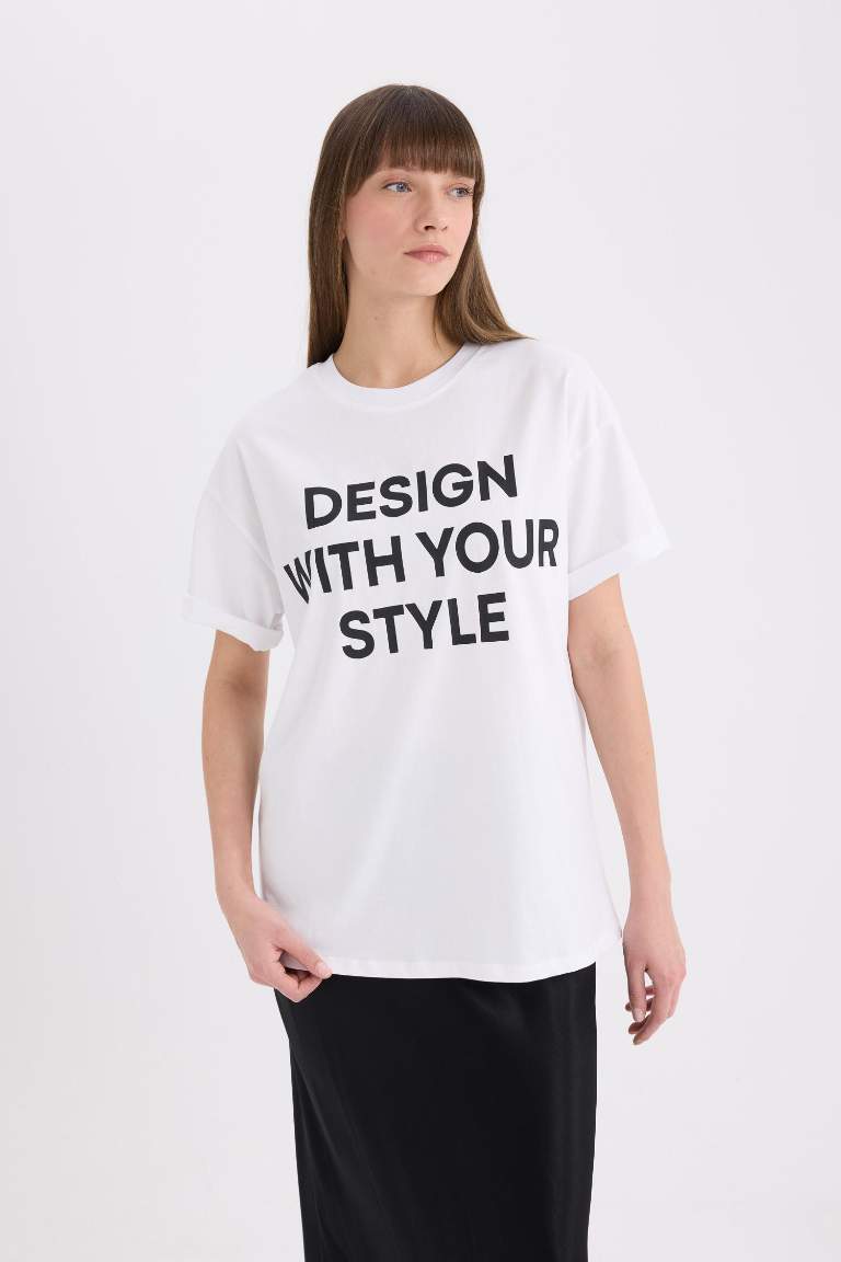 Oversize Fit Crew Neck Printed Casual T-Shirt