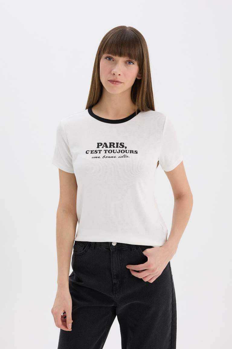 T-shirt imprimé à col rond et manches courtes Coupe régulière