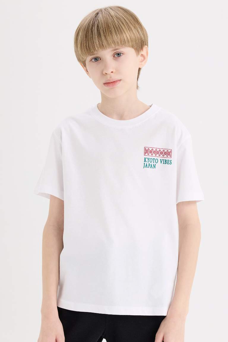 Boy Crew Neck Back Printed Short Sleeve T-Shirt