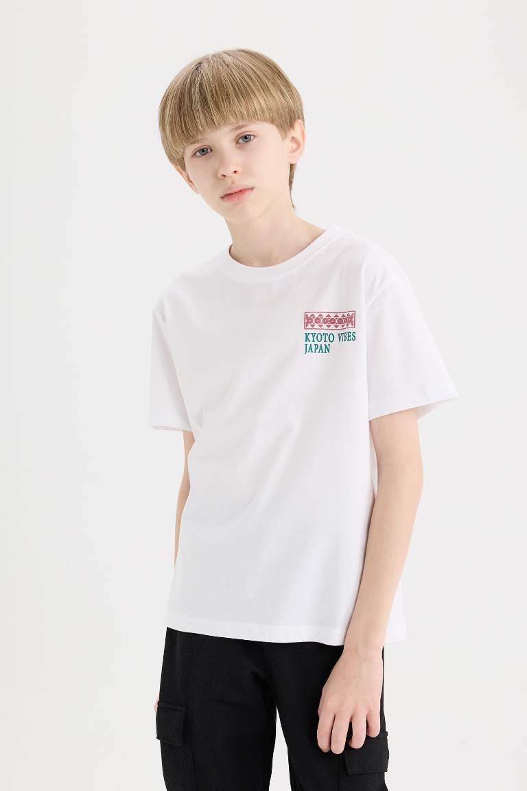 Boy Crew Neck Back Printed Short Sleeve T-Shirt