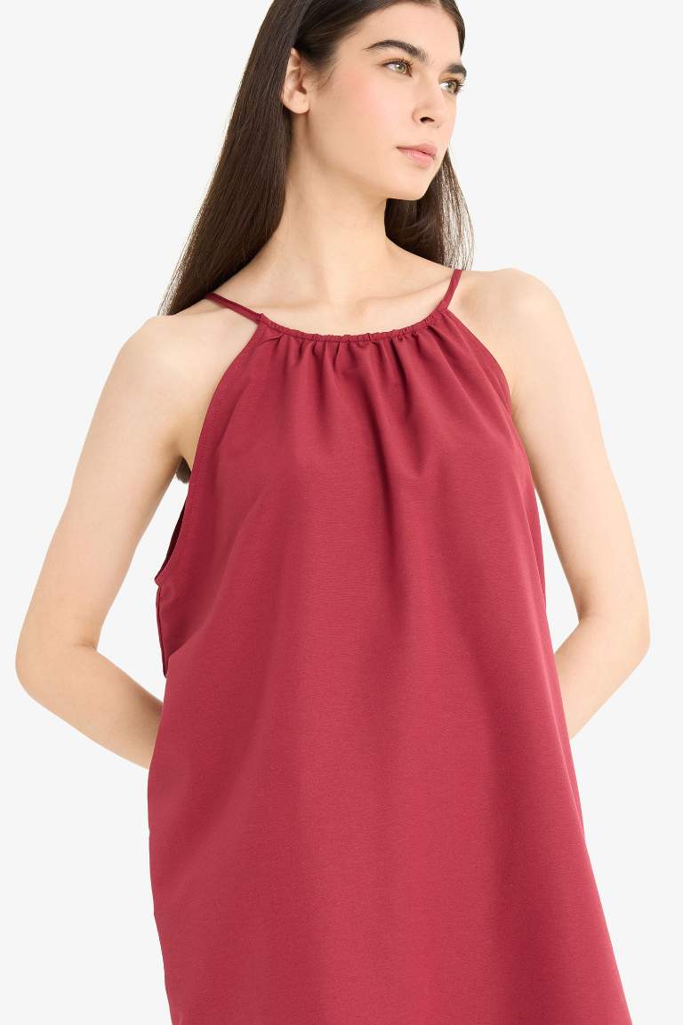 Yuvarlak Yaka Terry Cotton Mini Plaj Elbisesi-Fall in Love