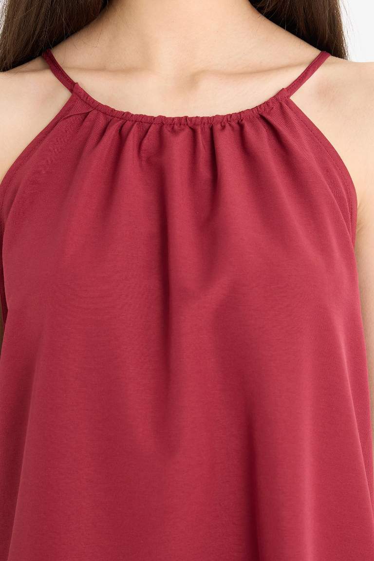 Yuvarlak Yaka Terry Cotton Mini Plaj Elbisesi-Fall in Love