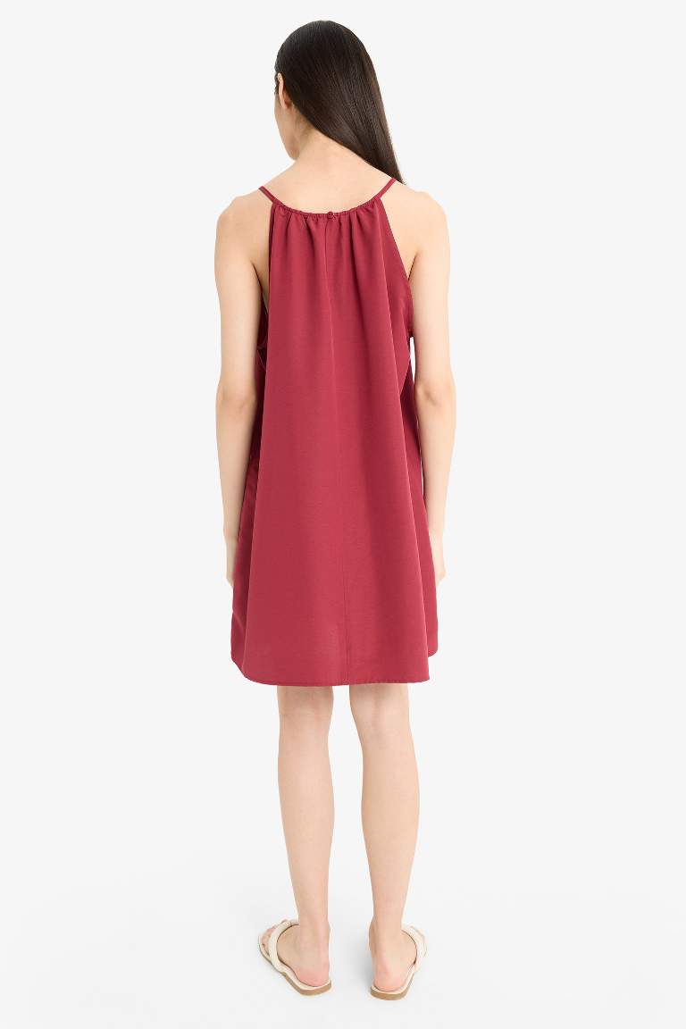 Yuvarlak Yaka Terry Cotton Mini Plaj Elbisesi-Fall in Love
