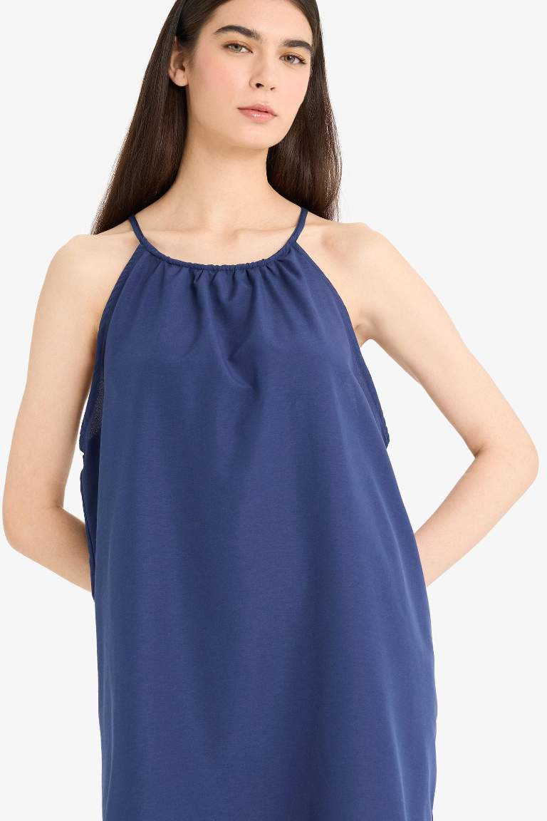 Yuvarlak Yaka Terry Cotton Mini Plaj Elbisesi-Fall in Love