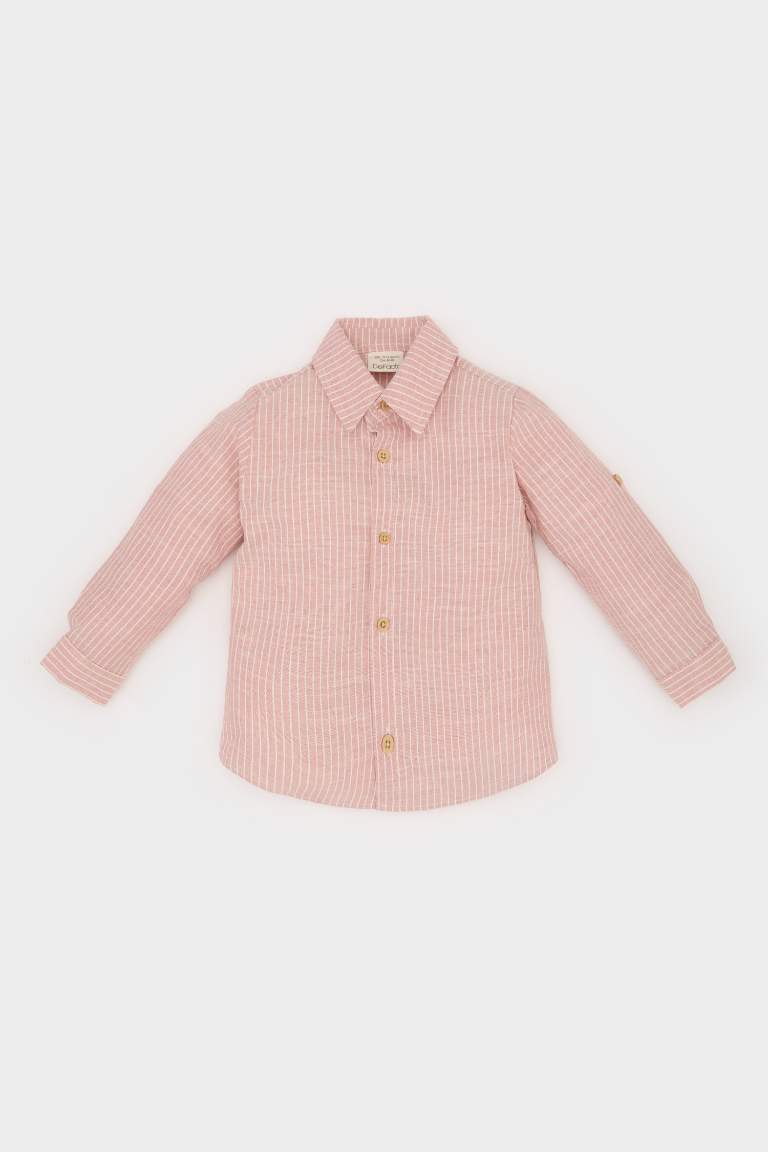 Baby Boy Shirt Collar Flam Poplin Long Sleeve Shirt